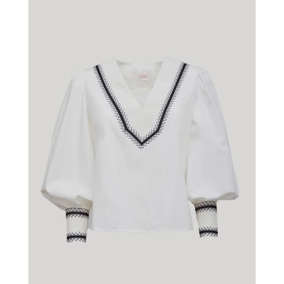 LORETTA CAPONI Tops - Loretta Caponi Vinci embroidered Blouse in Lecce Pop S